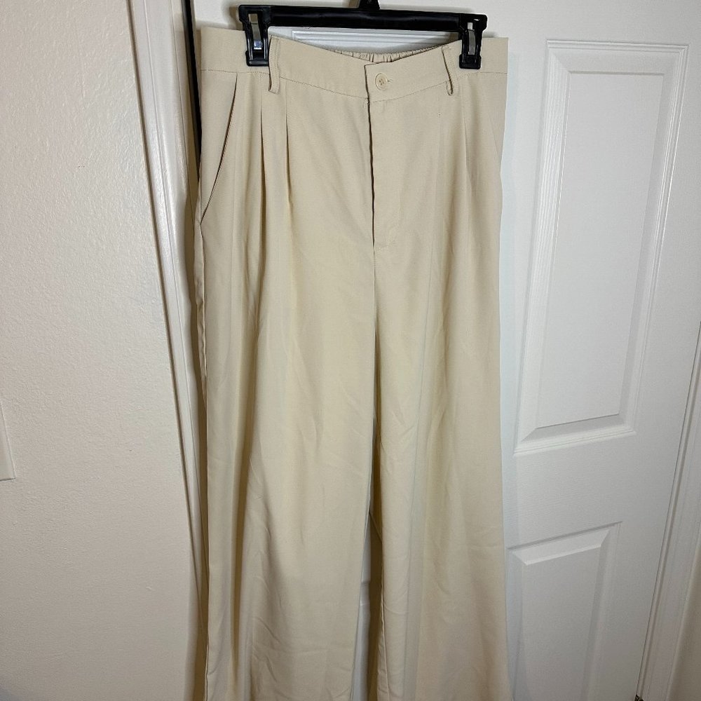 Wide Leg Trouser Pants Cream